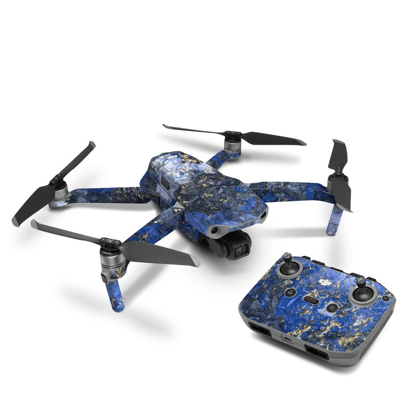 DJI Mavic Air 2 Skin design of Blue, Water, Cobalt blue, Rock, Painting, Geology, Electric blue, Mineral, Pattern, Acrylic paint, with black, blue, yellow, white, gray colors