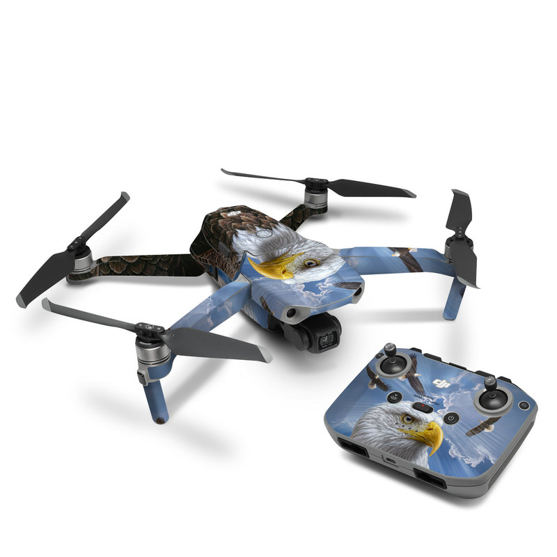 DJI Mavic Air 2 Skin design of Bird, Bald eagle, Bird of prey, Vertebrate, Accipitriformes, Accipitridae, Eagle, Nature, Beak, Kite, with blue, brown, white, yellow colors