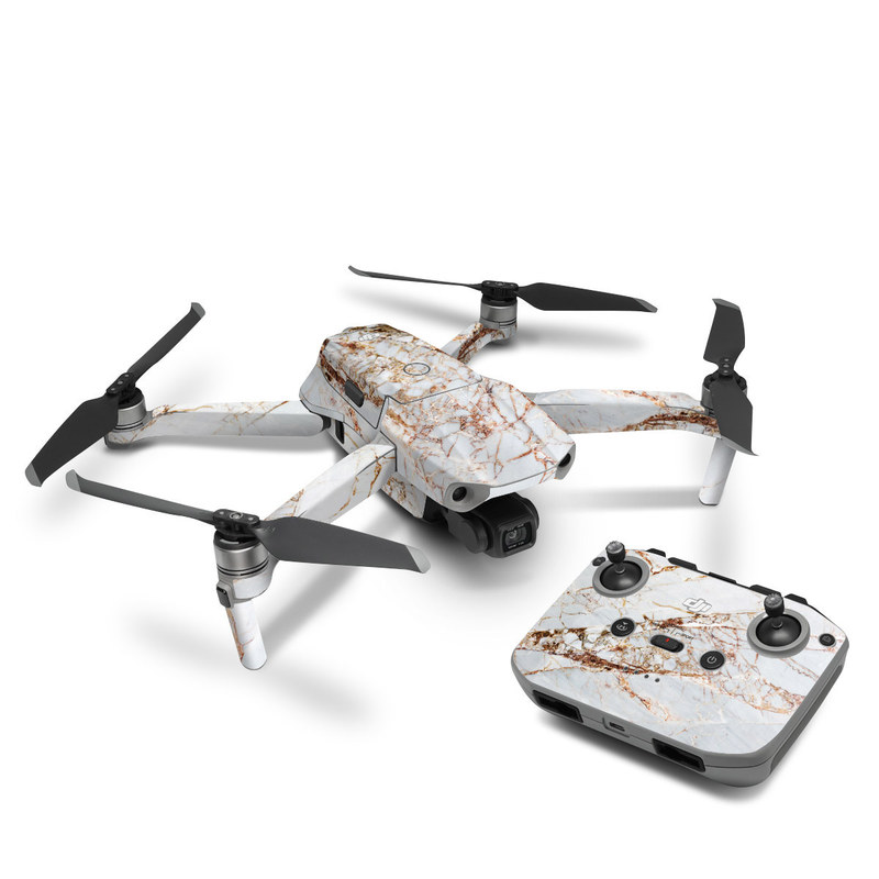 DJI Mavic Air 2 Skin design of White, Branch, Twig, Beige, Marble, Plant, Tile, with white, gray, yellow colors