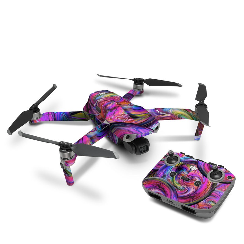 DJI Mavic Air 2 Skin design of Pattern, Psychedelic art, Purple, Art, Fractal art, Design, Graphic design, Colorfulness, Textile, Visual arts, with purple, black, red, gray, blue, green colors