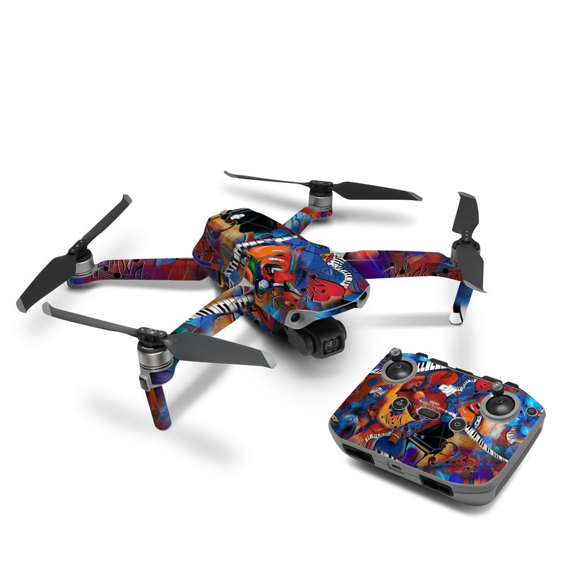 DJI Mavic Air 2 Skin design of Art, Graffiti, Mural, Modern art, Street art, Psychedelic art, Fictional character, Graphic design, Visual arts, Animated cartoon, with black, red, blue, gray, green colors