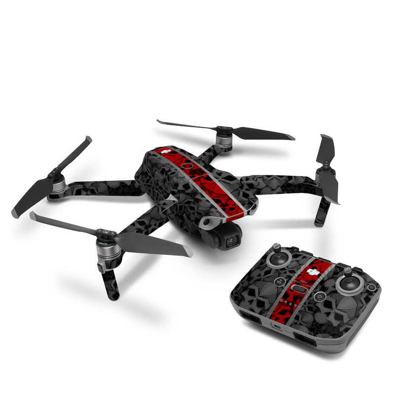 DJI Mavic Air 2 Skin design of Font, Text, Pattern, Design, Graphic design, Black-and-white, Monochrome, Graphics, Illustration, Art, with black, red, gray colors