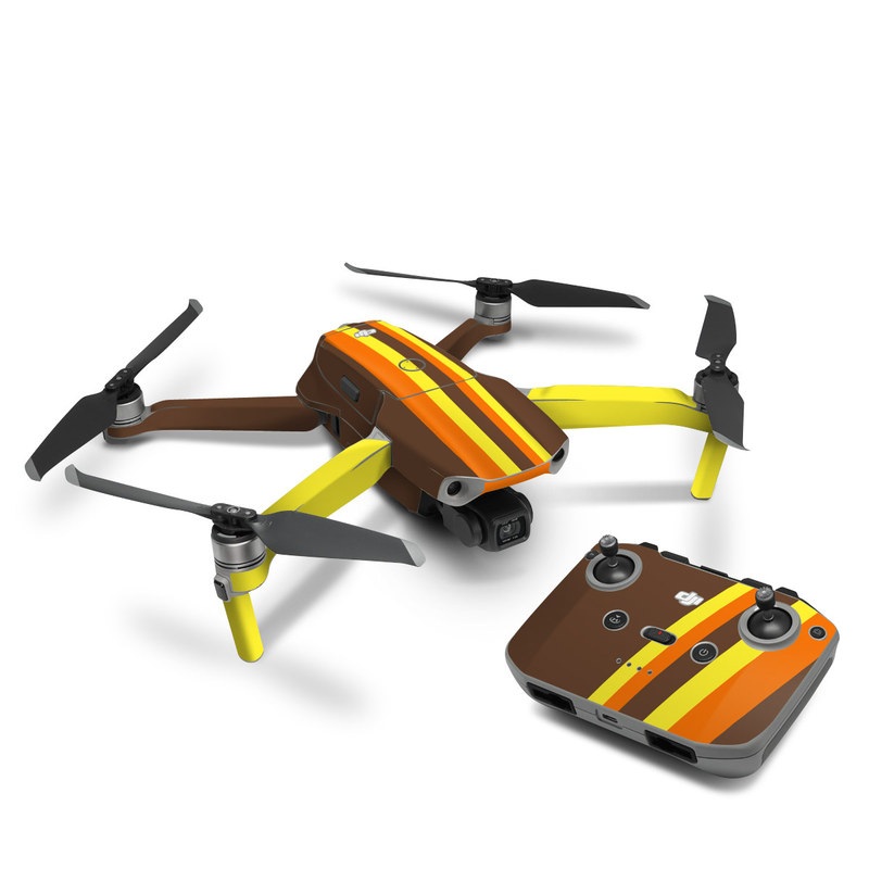 DJI Mavic Air 2 Skin design of Orange, Yellow, Line, Brown, Font, Material property, Graphic design, Pattern, Parallel, with brown, orange, yellow colors