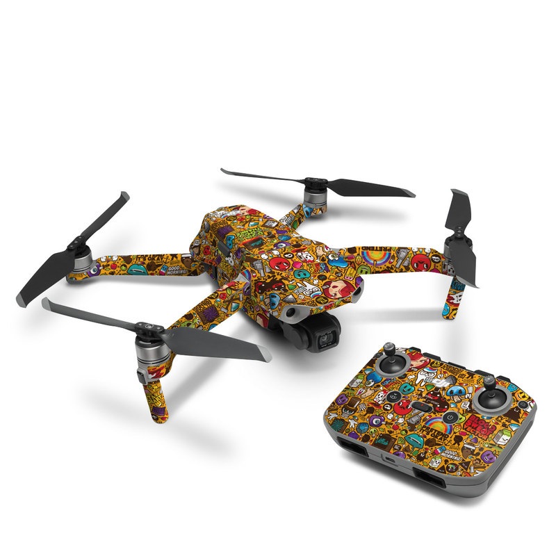 DJI Mavic Air 2 Skin design of Pattern, Psychedelic art, Visual arts, Art, Design, Illustration, Graphic design, Doodle, with black, green, red, gray, orange, blue colors