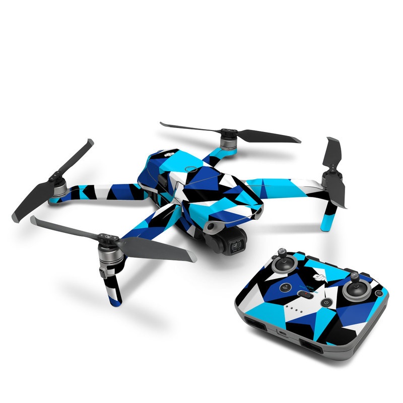 DJI Mavic Air 2 Skin design of Blue, Pattern, Turquoise, Cobalt blue, Teal, Design, Electric blue, Graphic design, Triangle, Font, with blue, white, black colors