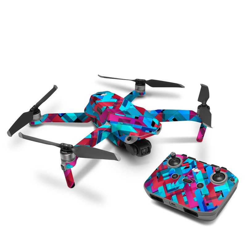 DJI Mavic Air 2 Skin design of Pattern, Turquoise, Line, Teal, Magenta, Design, Textile, Symmetry, Colorfulness, with blue, red, purple, black colors