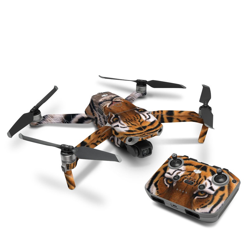 DJI Mavic Air 2 Skin design of Tiger, Mammal, Wildlife, Terrestrial animal, Vertebrate, Bengal tiger, Whiskers, Siberian tiger, Felidae, Snout, with black, gray, red, green, pink colors