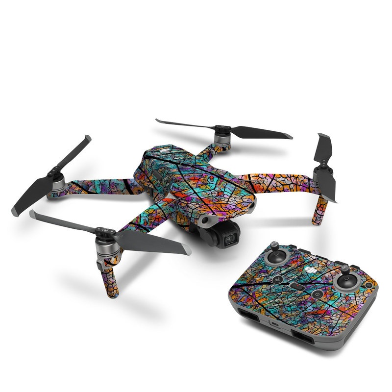 DJI Mavic Air 2 Skin design of Pattern, Colorfulness, Line, Branch, Tree, Leaf, Design, Visual arts, Glass, Plant, with black, gray, red, blue, green colors