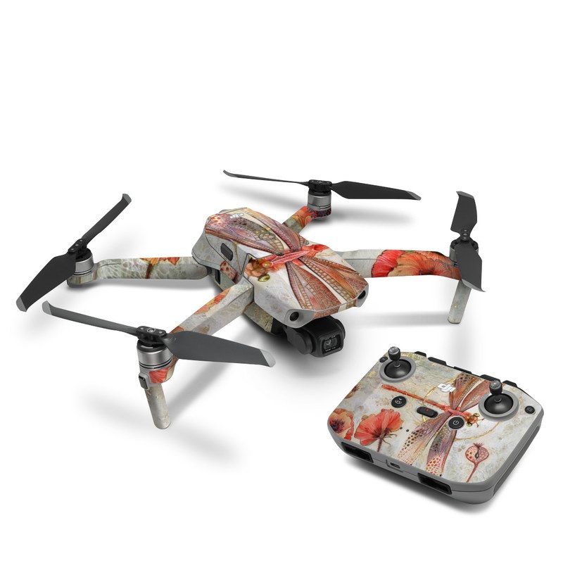 DJI Mavic Air 2 Skin design of Watercolor paint, Botany, Flower, Illustration, Floral design, Painting, Plant, Coquelicot, Art, Still life photography, with red, yellow, gray colors