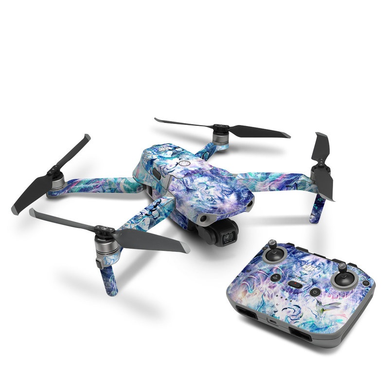 DJI Mavic Air 2 Skin design of Psychedelic art, Water, Fractal art, Art, Pattern, Graphic design, Design, Illustration, Electric blue, Visual arts, with blue, purple, green, red, gray, white colors