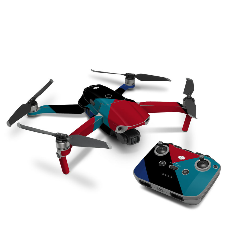 DJI Mavic Air 2 Skin design of Blue, Green, Turquoise, Azure, Teal, Electric blue, Line, Pattern, Design, Graphic design, with black, blue, red colors