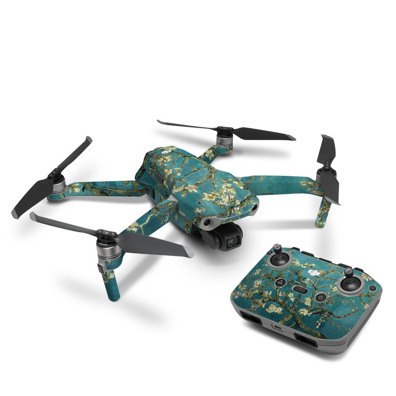 DJI Mavic Air 2 Skin design of Tree, Branch, Plant, Flower, Blossom, Spring, Woody plant, Perennial plant, with blue, black, gray, green colors