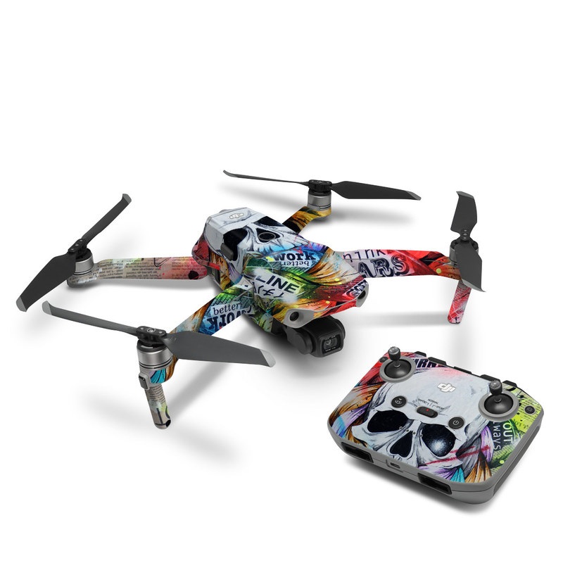 DJI Mavic Air 2 Skin design of Street art, Text, Graphic design, Font, Illustration, Art, Graffiti, Skull, Poster, Advertising, with gray, black, red, green, blue colors