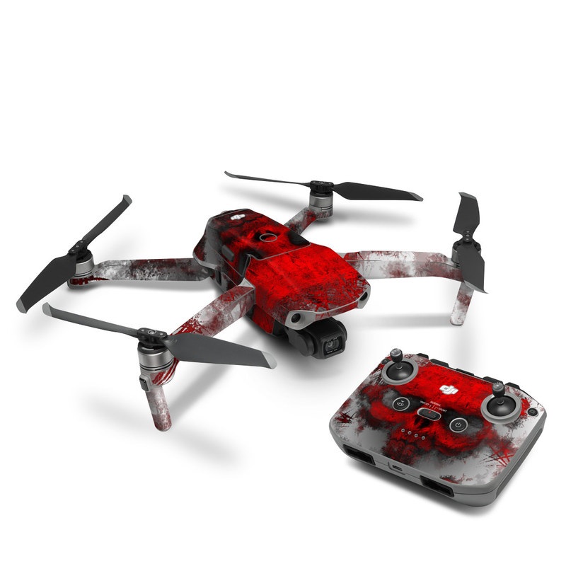 DJI Mavic Air 2 Skin design of Red, Graphic design, Skull, Illustration, Bone, Graphics, Art, Fictional character, with red, gray, black, white colors