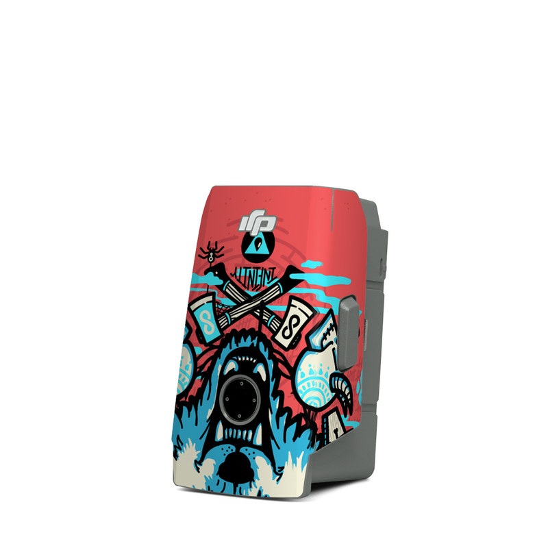 DJI Mavic Air 2 Battery Skin design of Graphic design, Illustration, Crest, Logo, T-shirt, Symbol, Font, Graphics, Emblem, Pattern, with red, blue, black, gray colors