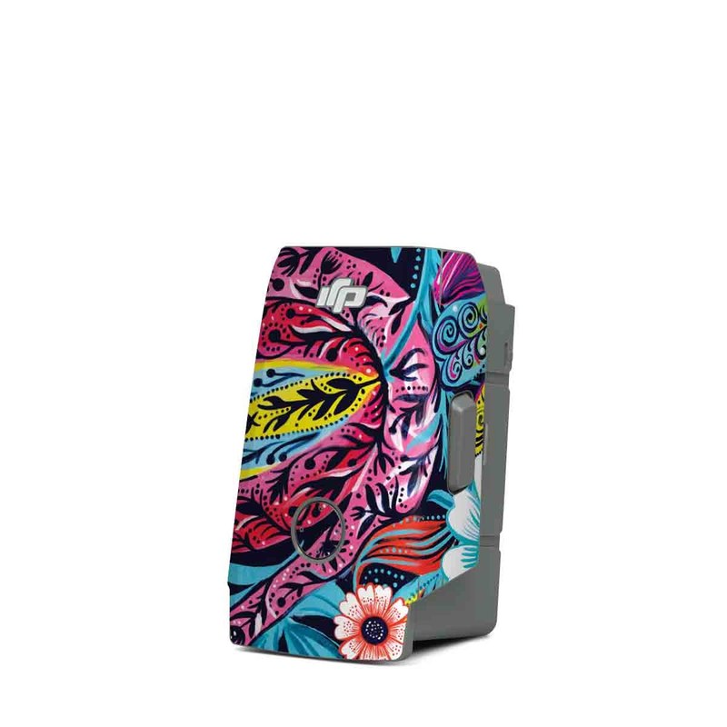 DJI Mavic Air 2 Battery Skin design of Psychedelic art, Pattern, Visual arts, Art, Design, Textile, Illustration, Plant, Graphic design, Drawing, with pink, yellow, black, blue, white colors