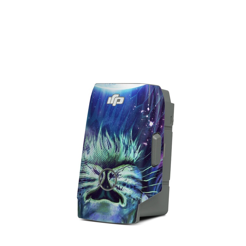 DJI Mavic Air 2 Battery Skin design of Lion, Felidae, Purple, Wildlife, Big cats, Illustration, Darkness, Space, Painting, Art, with purple, blue, green, black, white, red colors