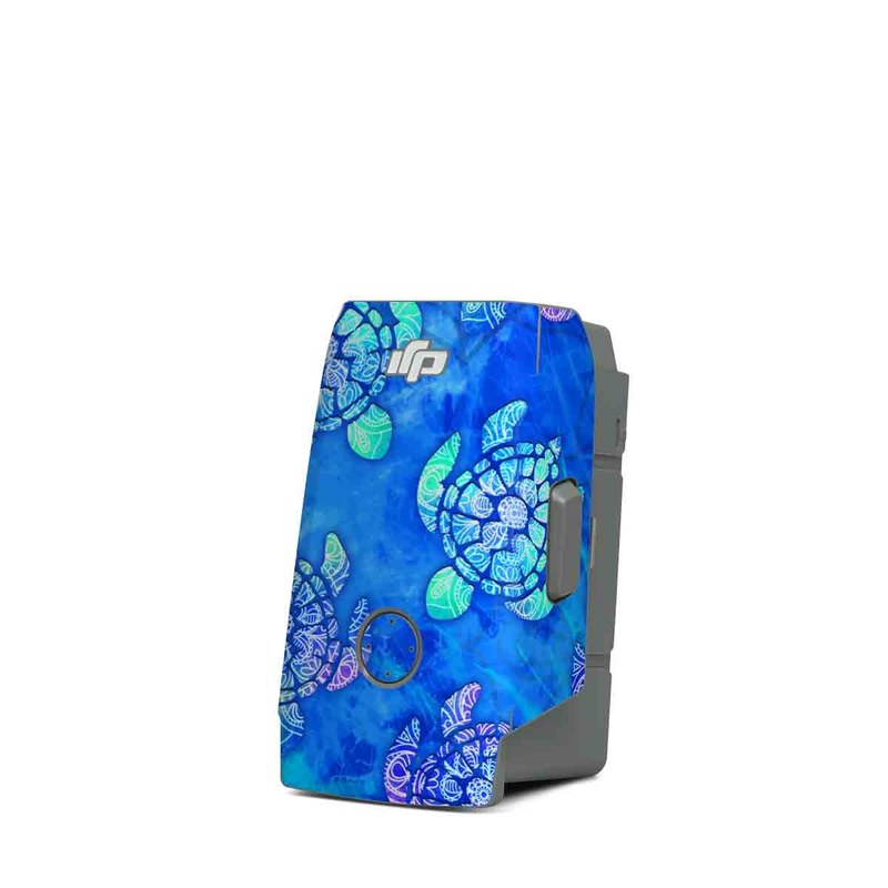 DJI Mavic Air 2 Battery Skin design of Blue, Pattern, Organism, Design, Sea turtle, Plant, Electric blue, Hydrangea, Flower, Symmetry, with blue, green, purple colors