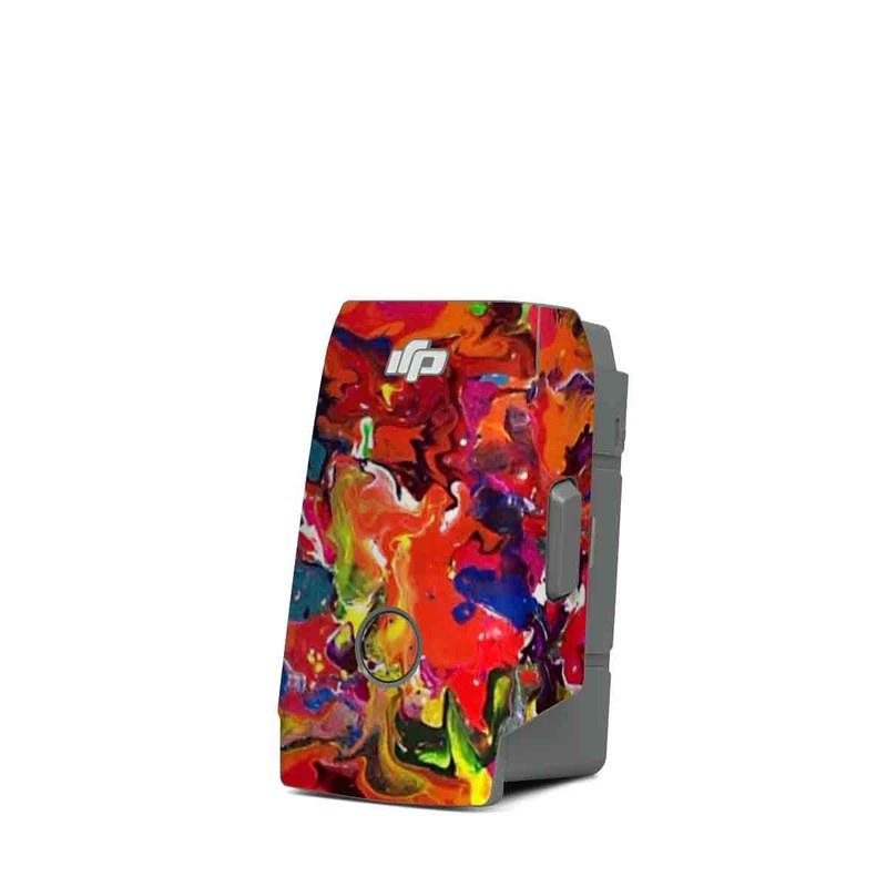 DJI Mavic Air 2 Battery Skin design of Colorfulness, Modern art, Acrylic paint, Painting, Visual arts, Art, Psychedelic art, Textile, Pattern, Paint, with red, yellow, green, orange, yellow colors