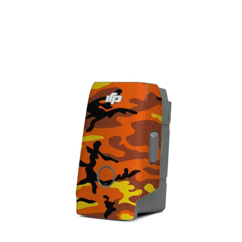 DJI Mavic Air 2 Battery Skin design of Military camouflage, Orange, Pattern, Camouflage, Yellow, Brown, Uniform, Design, Tree, Wildlife, with red, green, black colors