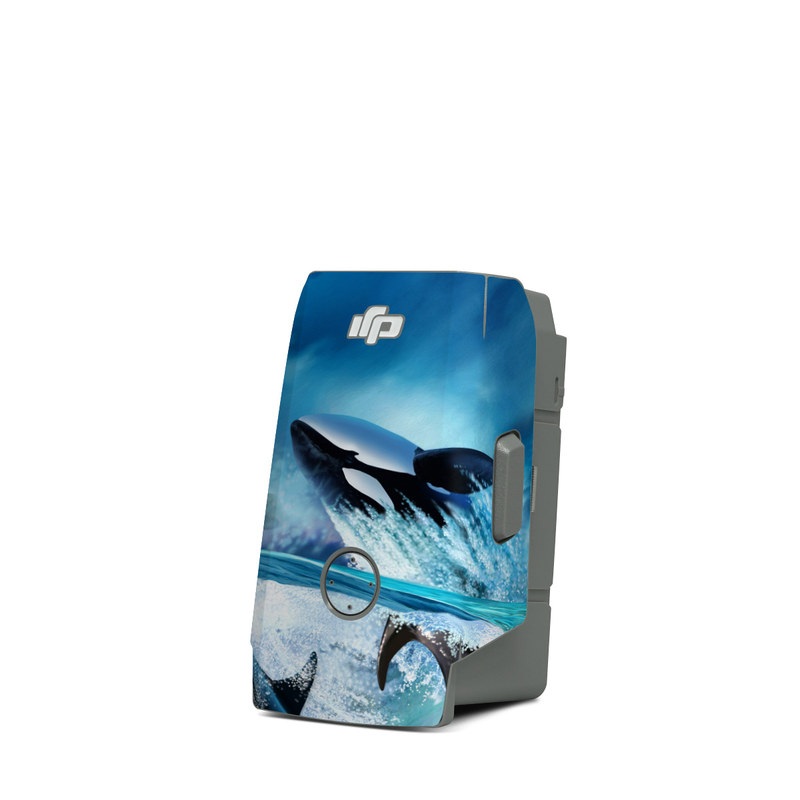 DJI Mavic Air 2 Battery Skin design of Dolphin, Short-beaked common dolphin, Sky, Cetacea, Killer whale, Marine mammal, Water, Illustration, Bottlenose dolphin, Common bottlenose dolphin, with black, blue, white, green colors