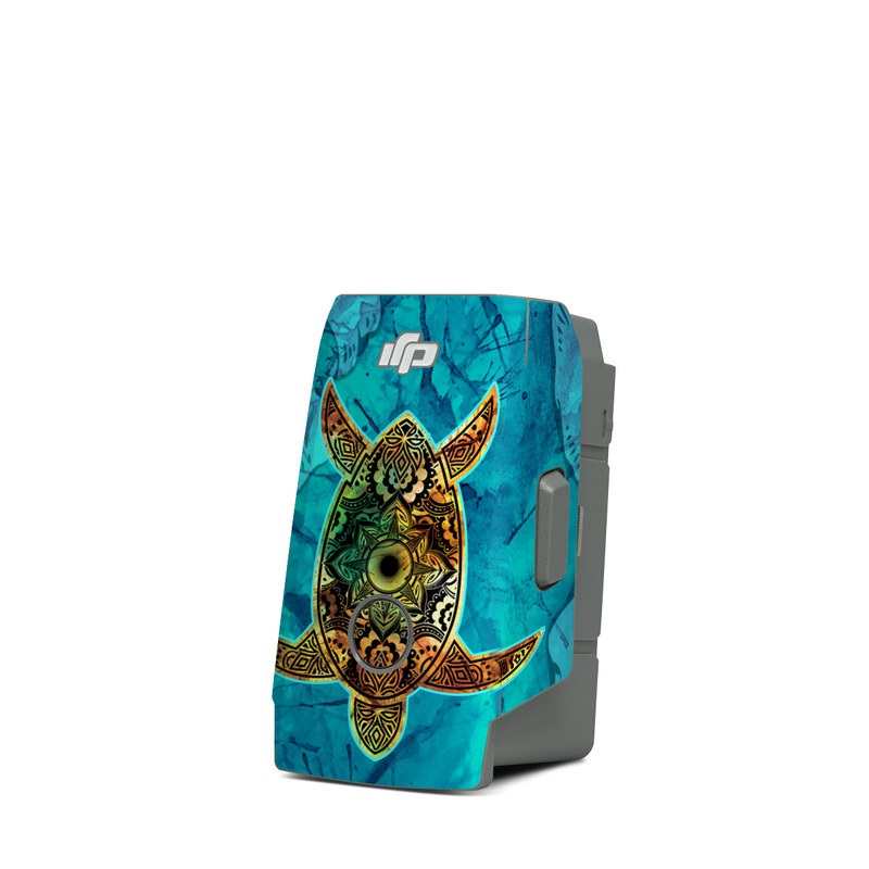 DJI Mavic Air 2 Battery Skin design of Sea turtle, Green sea turtle, Turtle, Hawksbill sea turtle, Tortoise, Reptile, Loggerhead sea turtle, Illustration, Art, Pattern, with blue, black, green, gray, red colors