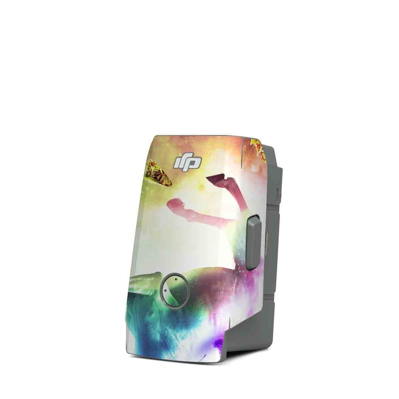 DJI Mavic Air 2 Battery Skin design of Fictional character, Illustration, Unicorn, Graphic design, Sky, Space, Mythical creature, Cg artwork, Art, Mythology, with black, white, blue, green, purple, pink, red colors