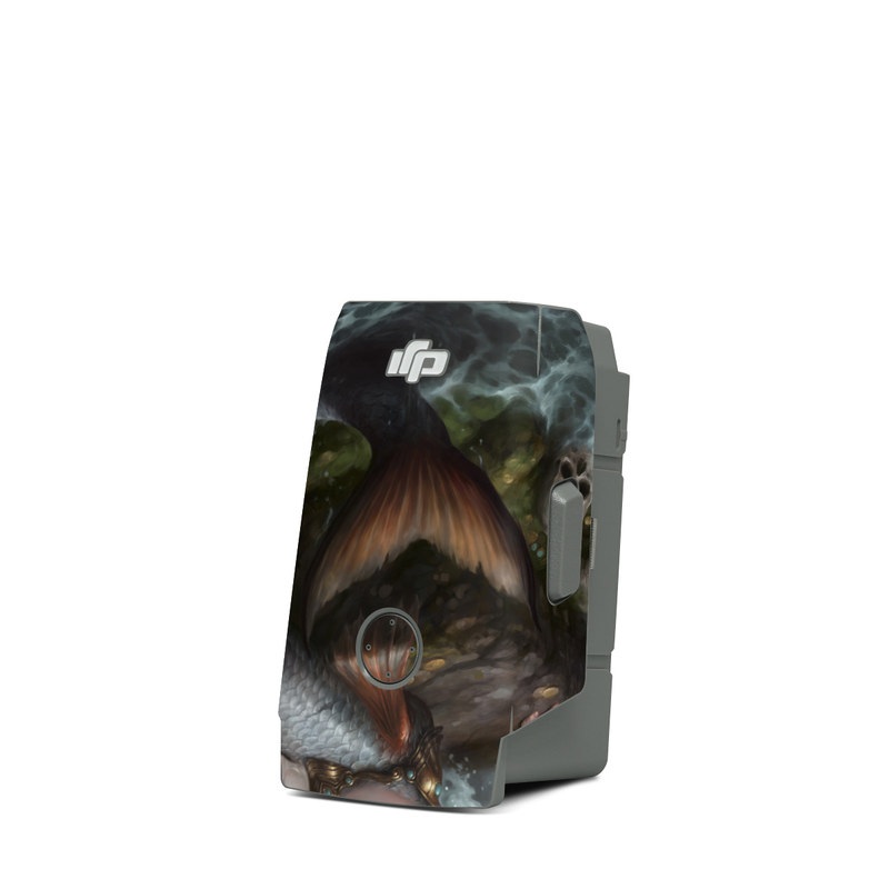 DJI Mavic Air 2 Battery Skin design of Mermaid, Cg artwork, Illustration, Fictional character, Mythology, Mythical creature, Art, Long hair, Woman warrior, Sitting, with black, brown, red, yellow, white, gray colors