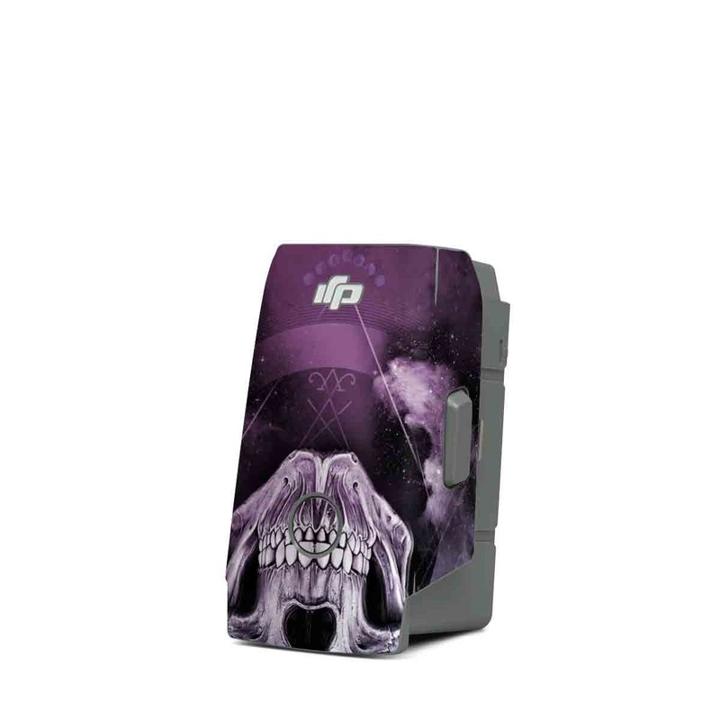 DJI Mavic Air 2 Battery Skin design of Skull, Bone, Illustration, Font, Jaw, Fictional character, Graphic design, Graphics, Art, with black, white, gray, purple colors