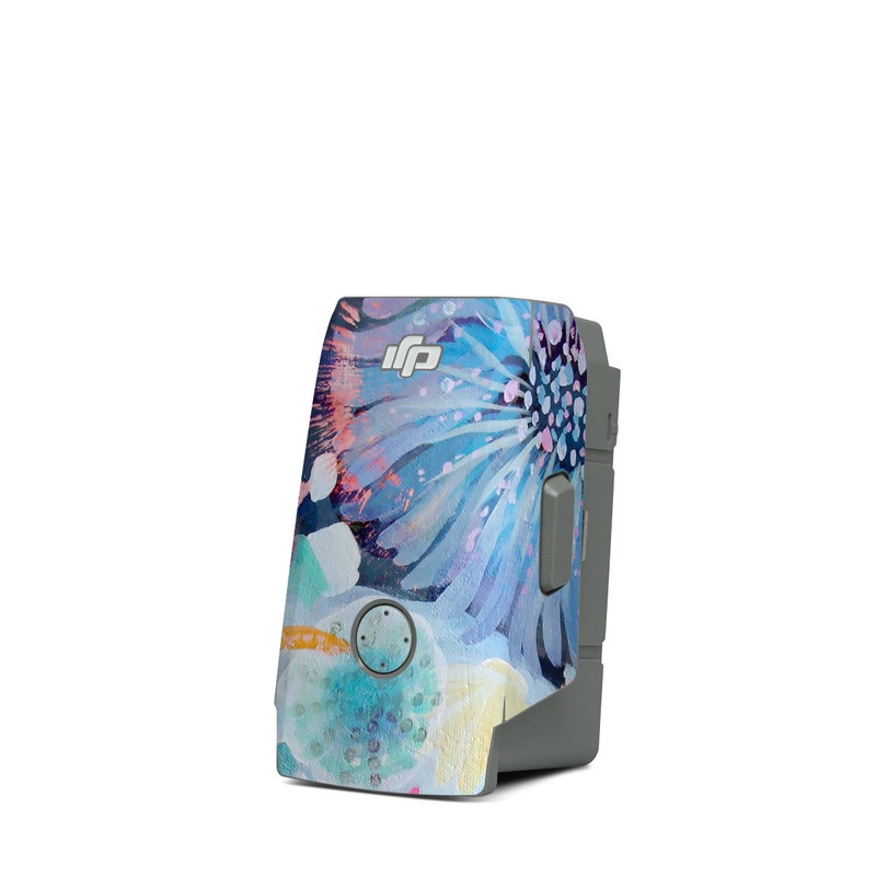 DJI Mavic Air 2 Battery Skin design of Pattern, Aqua, Textile, Design, Watercolor paint, Visual arts, Flower, Art, Plant, Illustration, with blue, orange, pink, purple, green, white colors