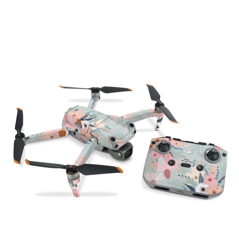 DJI Air 2S Skin design of Pattern, Aqua, Wrapping paper, Textile, Design, Floral design, Wildflower, Plant, Pedicel, Blossom, with pink, red, blue, white colors