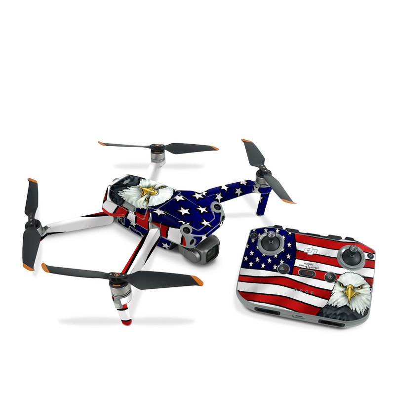 DJI Air 2S Skin design of Bald eagle, Eagle, Bird, Bird of prey, Accipitridae, Beak, Accipitriformes, Sea eagle, Flag, with white, gray, blue, yellow, red colors