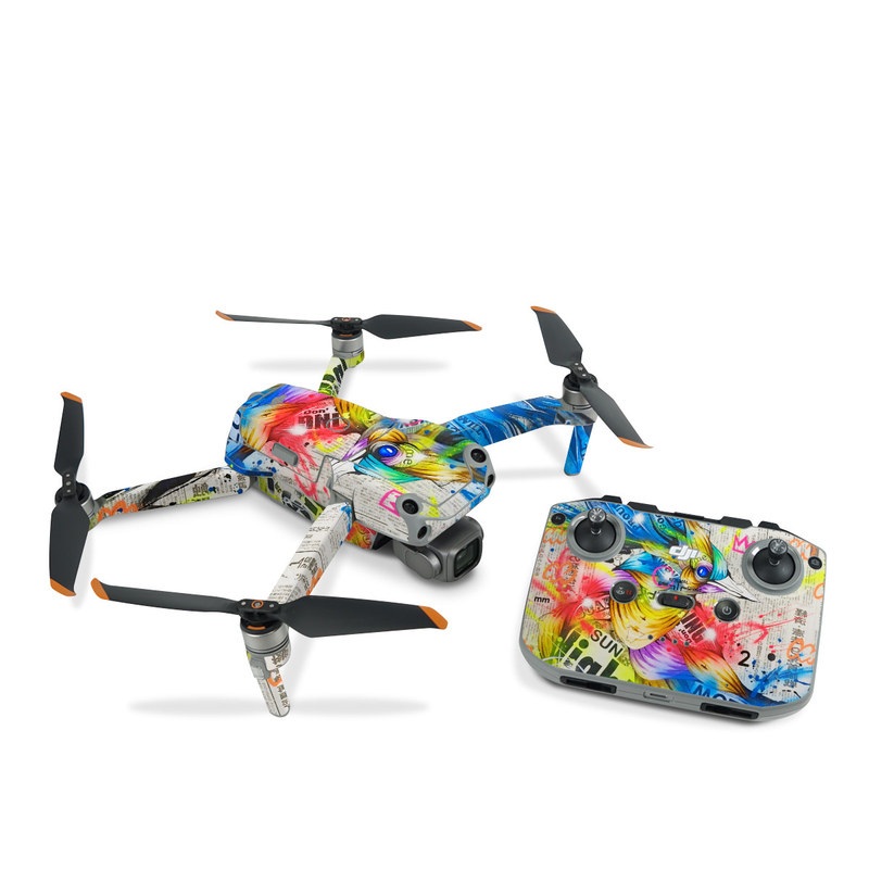 DJI Air 2S Skin design of Graphic design, Font, Art, Graphics, Illustration, with blue, red, orange, pink, white, black, yellow, green colors