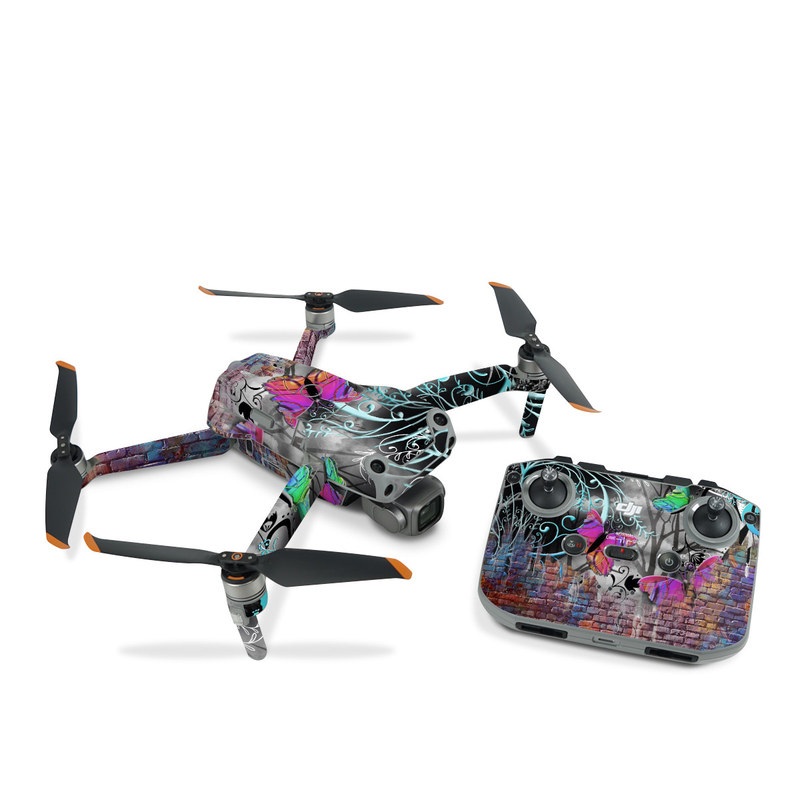 DJI Air 2S Skin design of Purple, Graphic design, Art, Pattern, Graffiti, Organism, Street art, Wall, Font, Illustration, with red, black, gray, purple, orange, blue, green colors