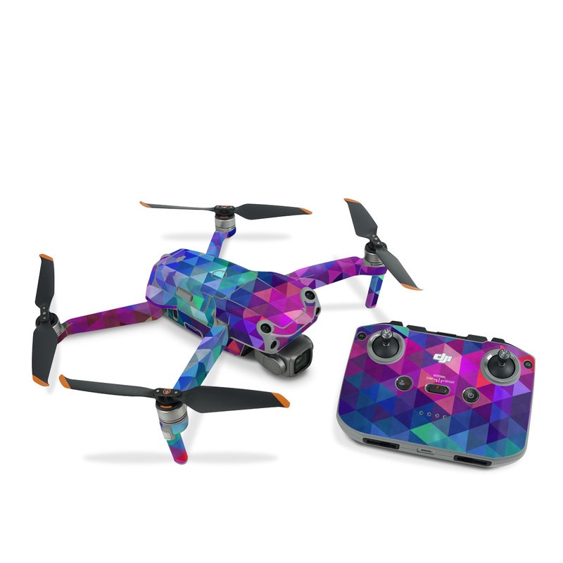 DJI Air 2S Skin design of Purple, Violet, Pattern, Blue, Magenta, Triangle, Line, Design, Graphic design, Symmetry, with blue, purple, green, red, pink colors
