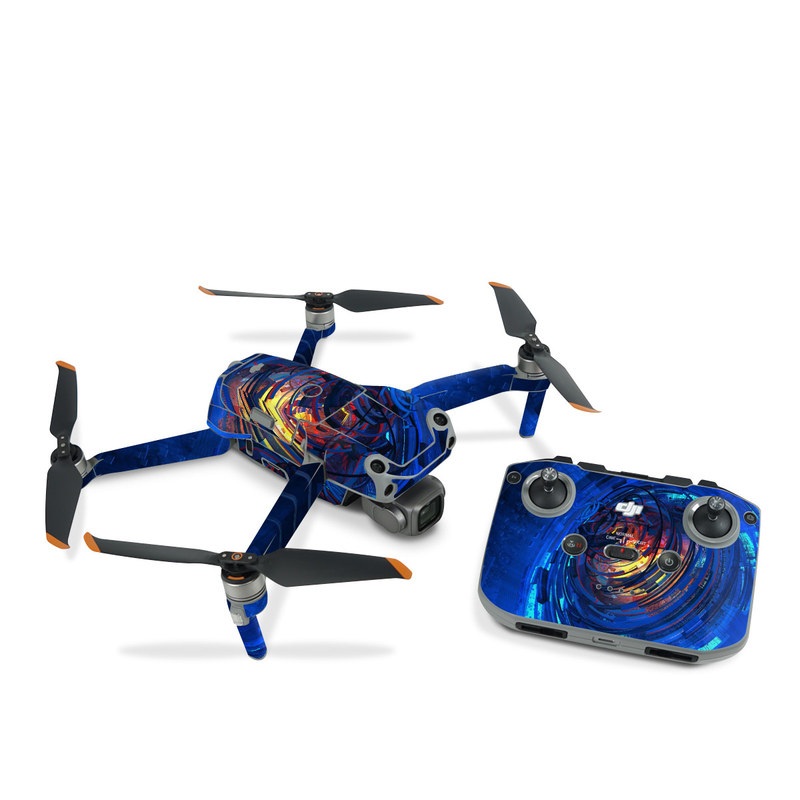 DJI Air 2S Skin design of Blue, Water, Circle, Vortex, Electric blue, Wave, Liquid, Graphics, Pattern, Colorfulness, with blue, orange, yellow colors