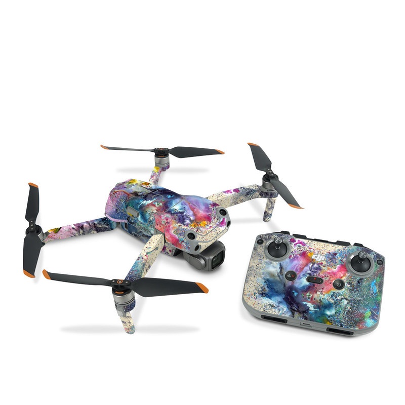 DJI Air 2S Skin design of Watercolor paint, Painting, Acrylic paint, Art, Modern art, Paint, Visual arts, Space, Colorfulness, Illustration, with gray, black, blue, red, pink colors