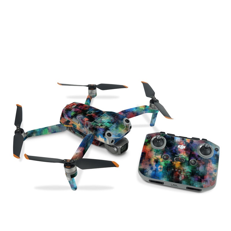 DJI Air 2S Skin design of Blue, Colorfulness, Pattern, Psychedelic art, Art, Sky, Design, Textile, Dye, Modern art, with black, blue, red, gray, green colors