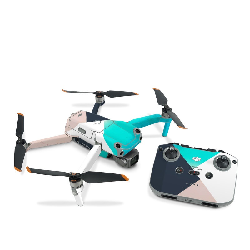DJI Air 2S Skin design of Blue, Turquoise, Aqua, Line, Triangle, Design, Material property, Graphic design, Pattern, Architecture, with black, white, brown, blue colors