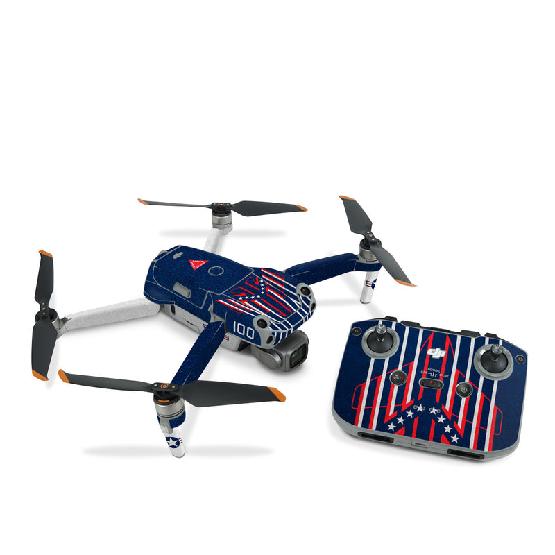 DJI Air 2S Skin design of Sleeve, Font, Motor vehicle, T-shirt, Emblem, Poster, Electric blue, Symmetry, Symbol, Pattern, with blue, red, white colors