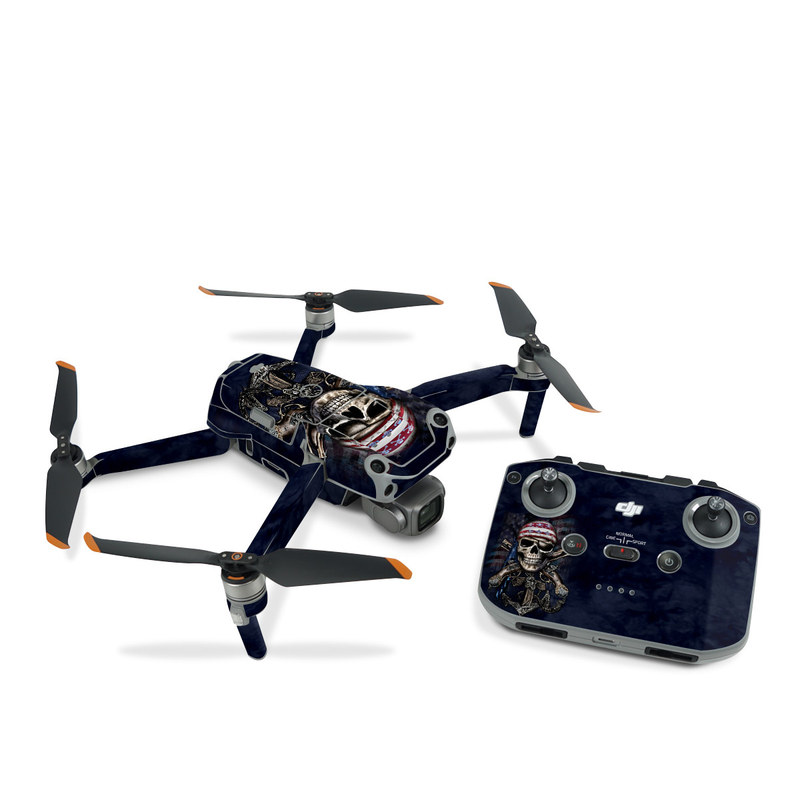 DJI Air 2S Skin design of Skull, Bone, Skeleton, Illustration, Outerwear, T-shirt, Flag, Art, with black, gray, red colors