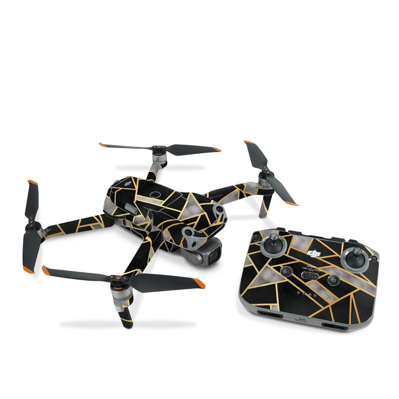 DJI Air 2S Skin design of Pattern, Triangle, Yellow, Line, Tile, Floor, Design, Symmetry, Architecture, Flooring, with black, gray, yellow colors
