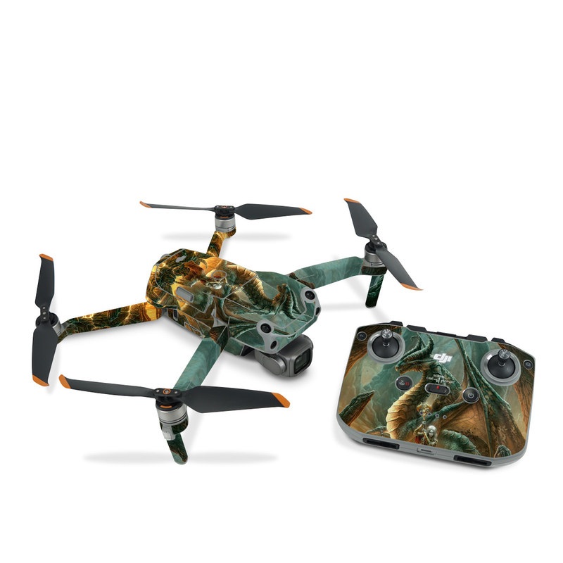 DJI Air 2S Skin design of Dragon, Cg artwork, Mythology, Fictional character, Mythical creature, Art, Illustration, Cryptid, Sculpture, Demon, with black, green, red, gray, blue colors