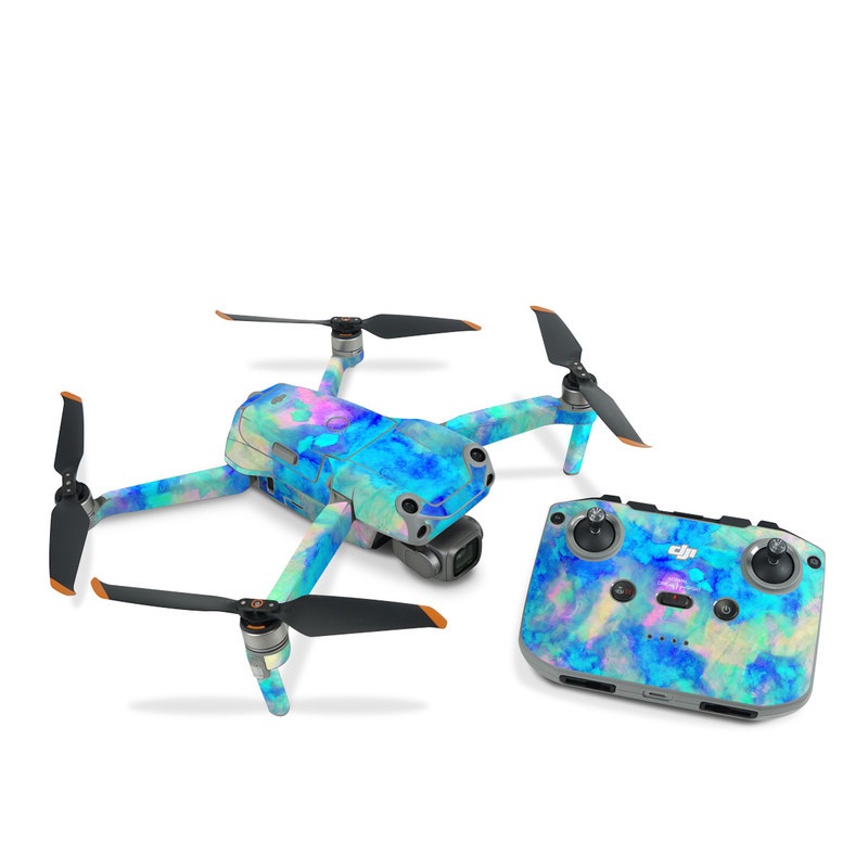 DJI Air 2S Skin design of Blue, Turquoise, Aqua, Pattern, Dye, Design, Sky, Electric blue, Art, Watercolor paint, with blue, purple colors