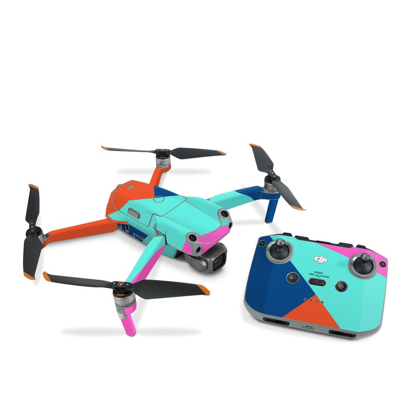 DJI Air 2S Skin design of Blue, Colorfulness, Turquoise, Line, Azure, Triangle, Pattern, Graphic design, Magenta, with blue, pink, orange, red colors
