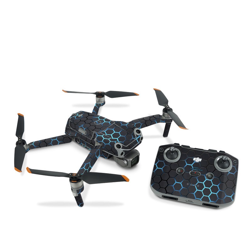DJI Air 2S Skin design of Pattern, Water, Design, Circle, Metal, Mesh, Sphere, Symmetry, with black, gray, blue colors