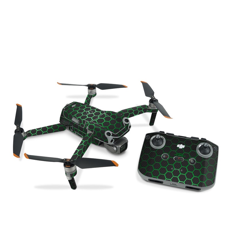 DJI Air 2S Skin design of Pattern, Metal, Design, Carbon, Space, Circle, with black, gray, green colors