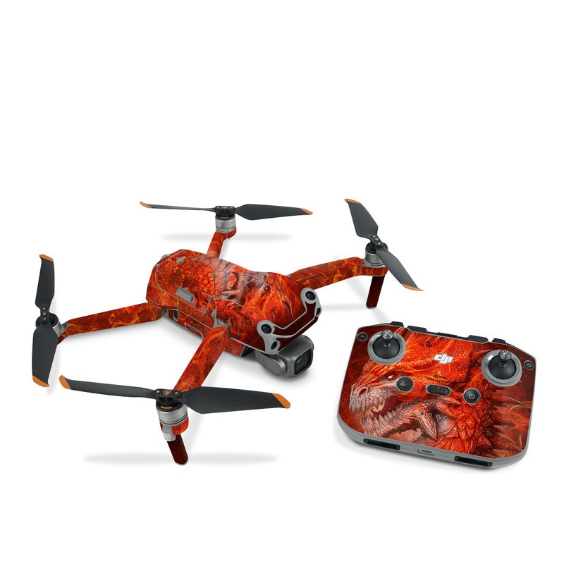 DJI Air 2S Skin design of Fictional character, Cg artwork, Illustration, Art, Demon, Geological phenomenon, Mythical creature, Dragon, Cryptid, with red, orange, yellow colors