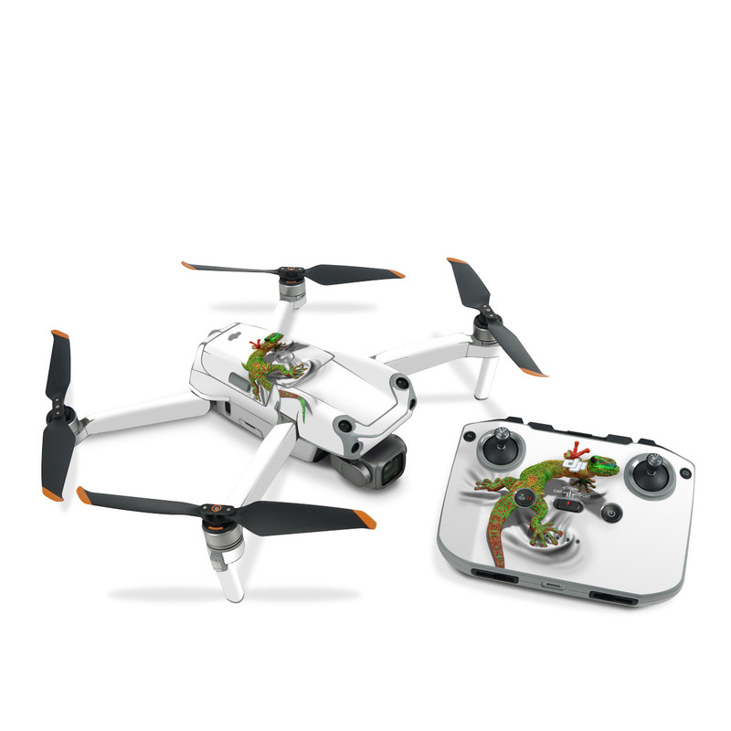 DJI Air 2S Skin design of Lizard, Reptile, Gecko, Scaled reptile, Green, Iguania, Animal figure, Wall lizard, Fictional character, Iguanidae, with white, gray, black, red, green colors