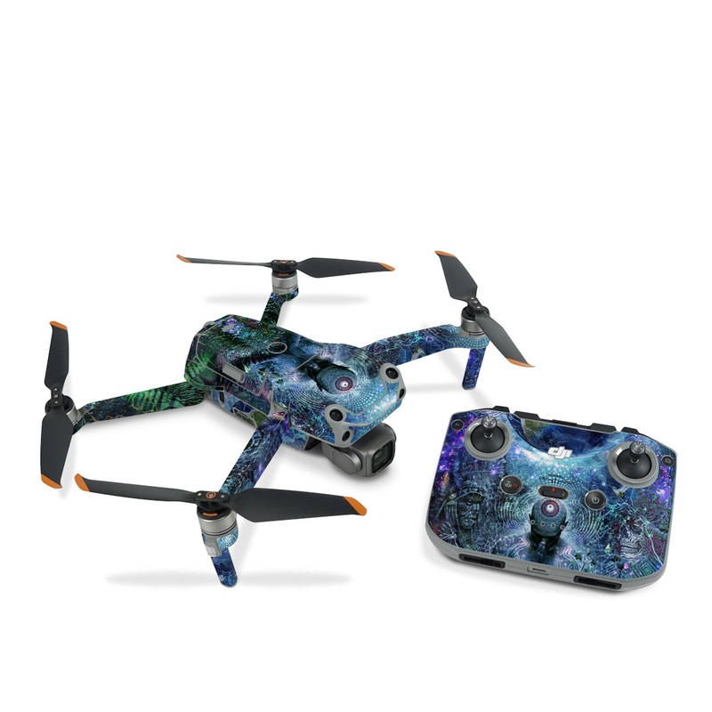 DJI Air 2S Skin design of Psychedelic art, Fractal art, Art, Space, Organism, Earth, Sphere, Graphic design, Circle, Graphics, with blue, green, gray, purple, pink, black, white colors